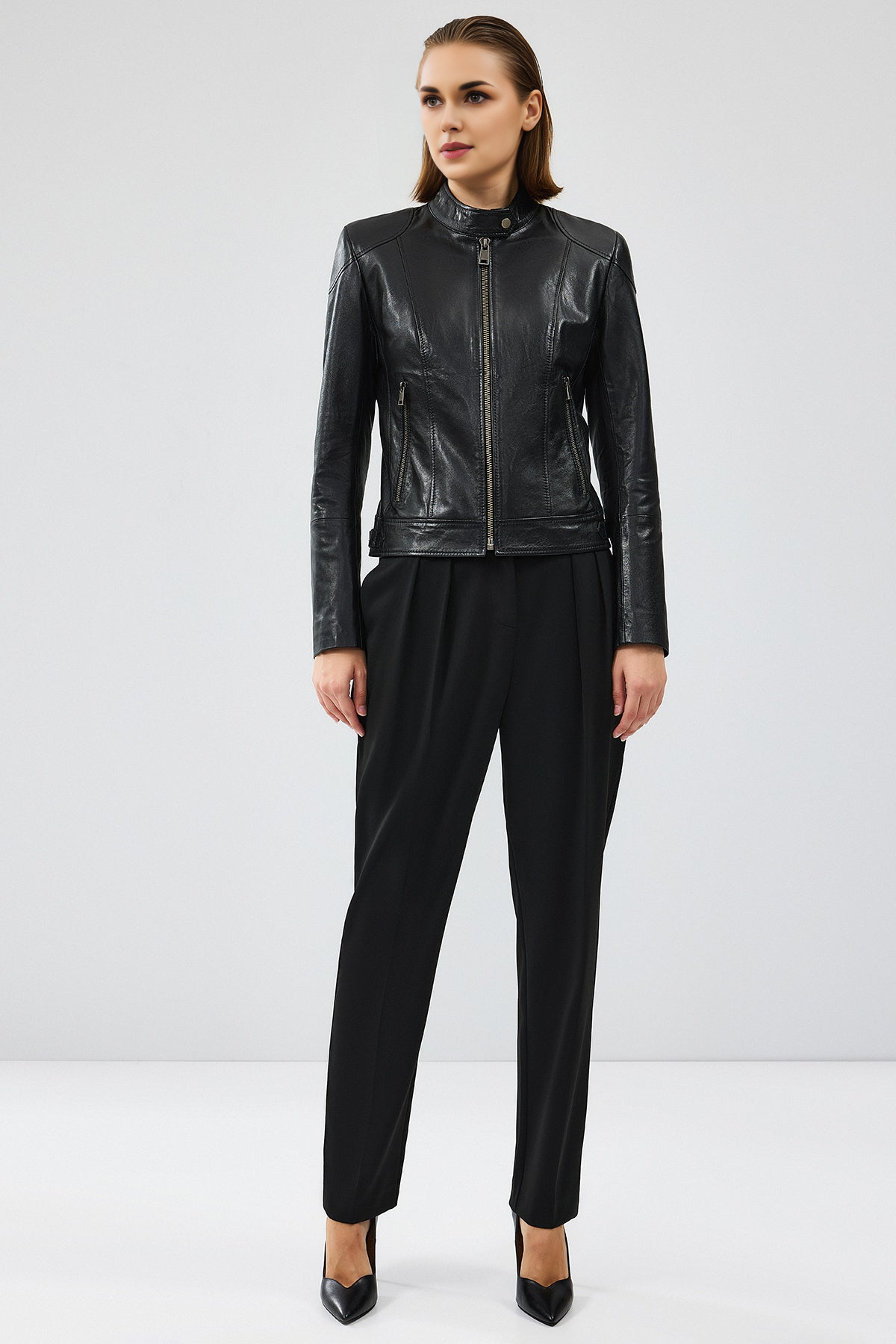 Prima Short Black Leather Jacket For Women