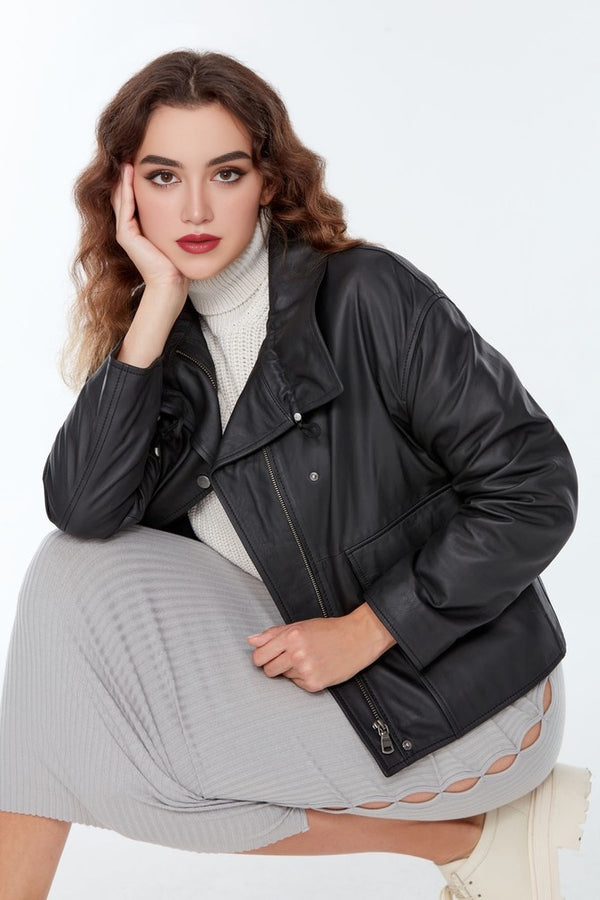 Black Nova Leather Jacket For Women's