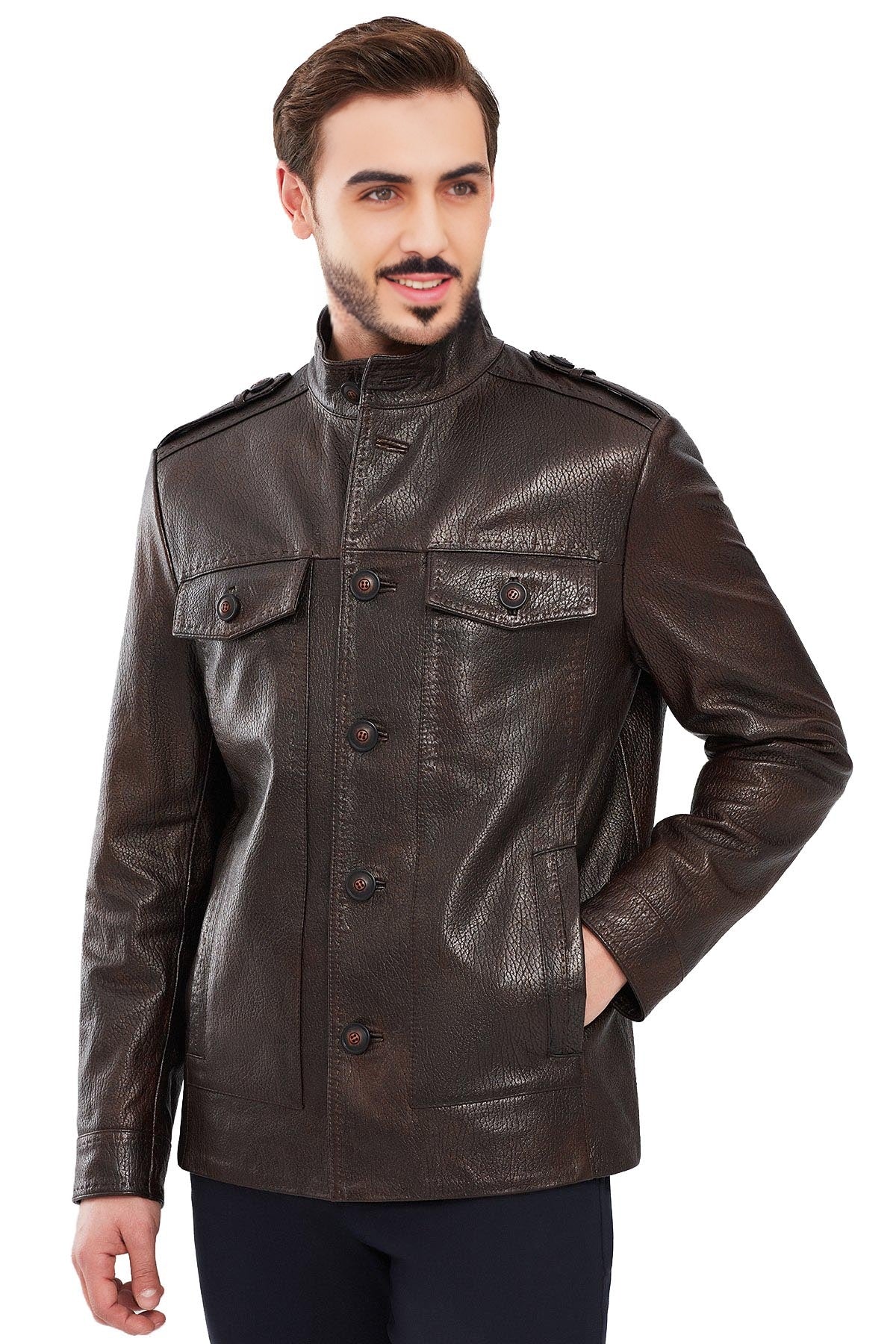 Roman Brown Leather Jacket For Men