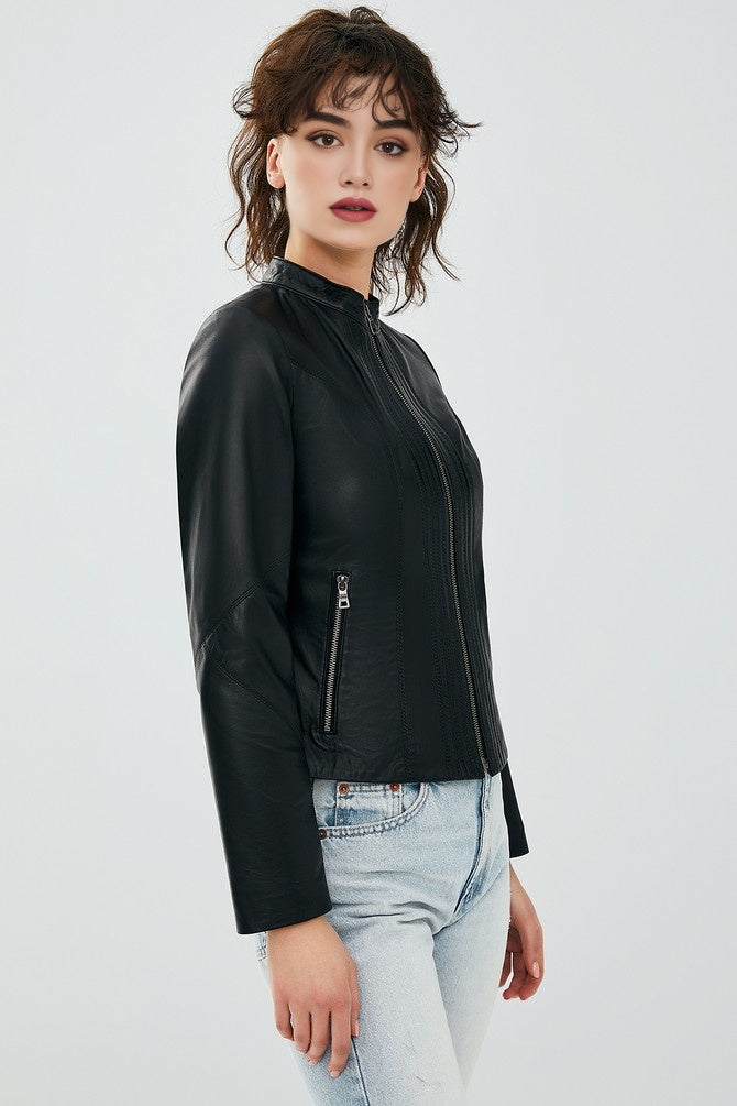 Black Bianca Leather Jacket for Women