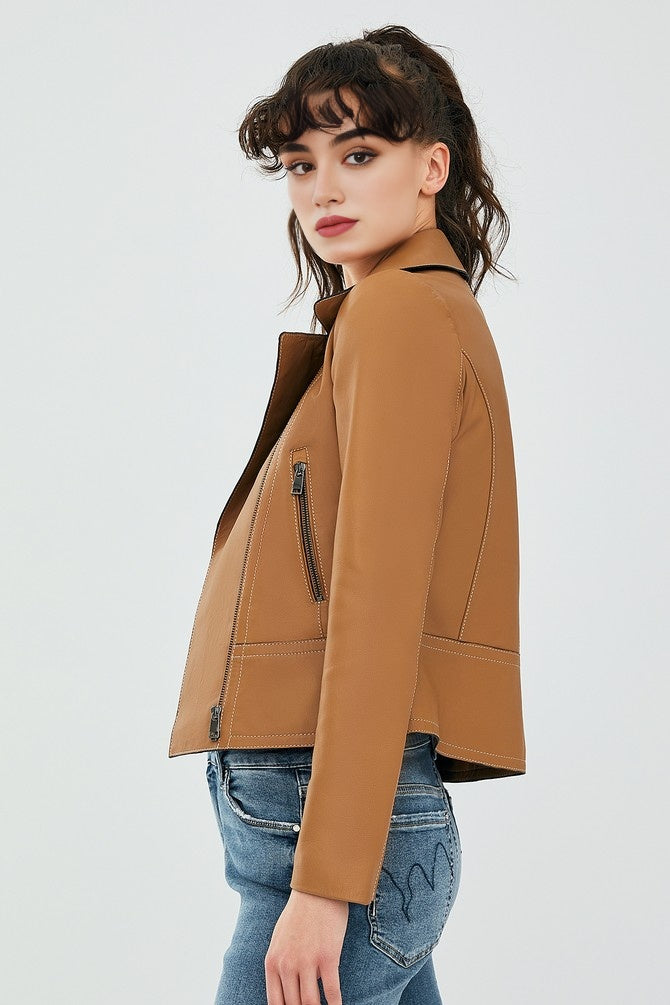 WOMEN BROWN LEATHER JACKET