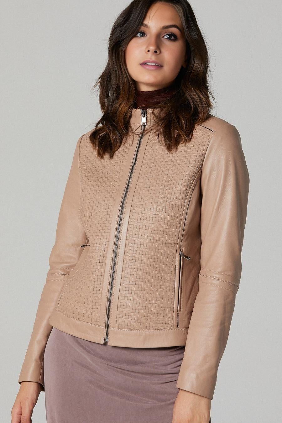 Austin Women Tan Motor Bike Leather Jacket