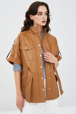 Brown Goldy Leather Jacket For Women's