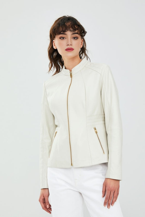 Diana White Sheepskin Leather Jacket For Women's