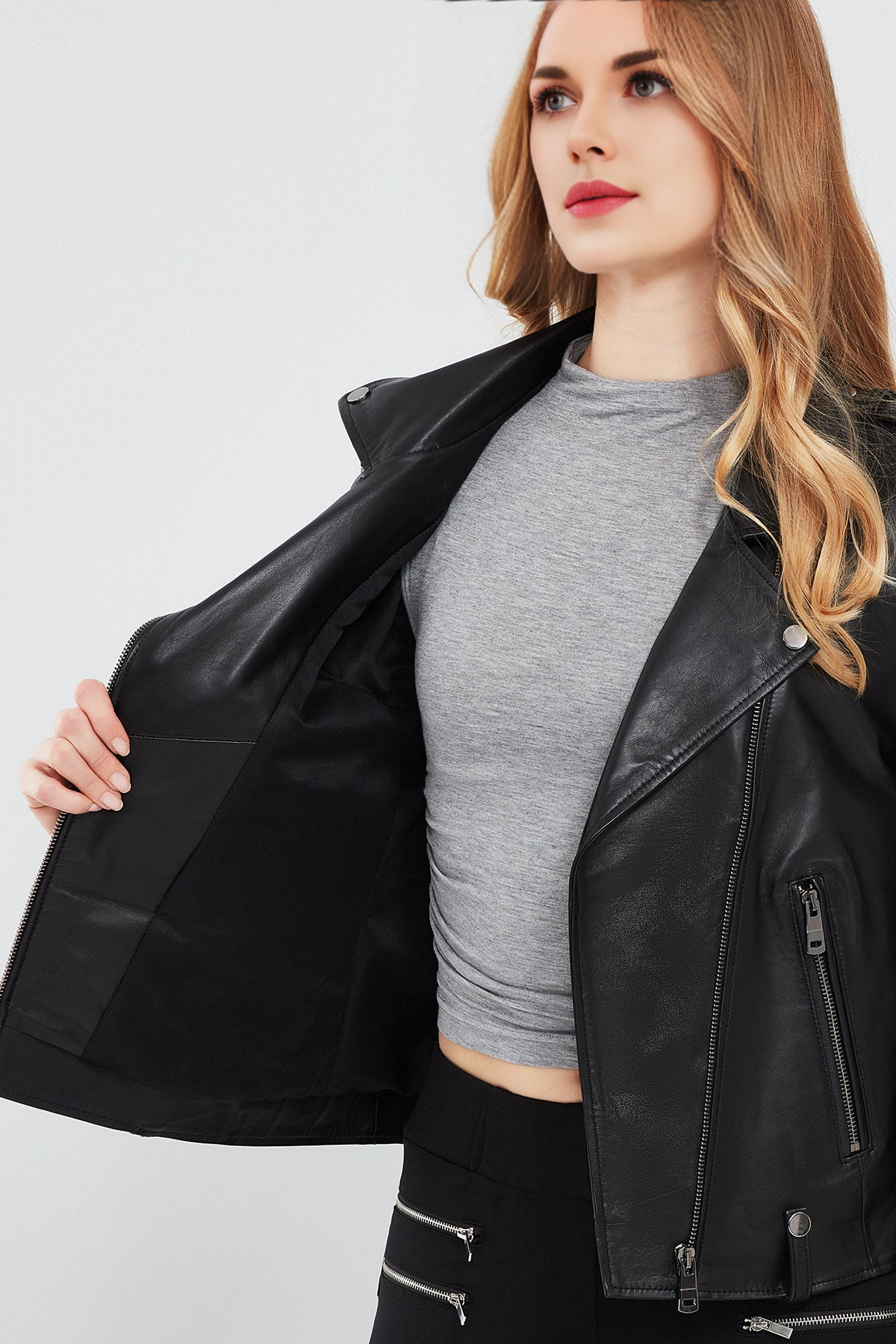 Egoist Biker Black Leather Jacket For Women