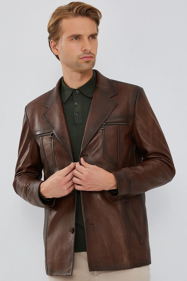 Barnard Slim Fit Brown Leather Jacket For Men