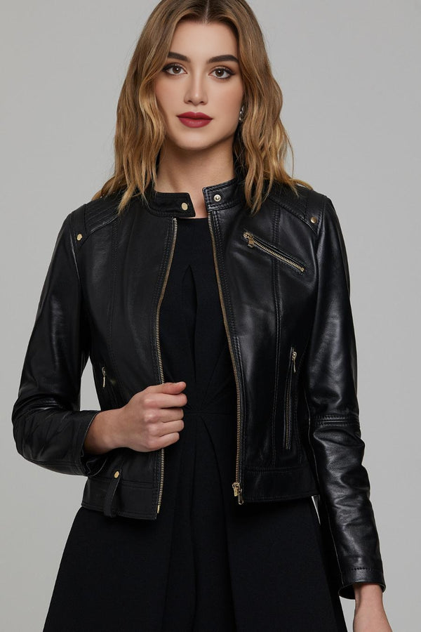 Barbara Wonder Black Leather Jacket For Women