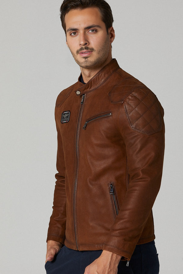 Rouge Motorcycle Leather Jacket for Men - Brown