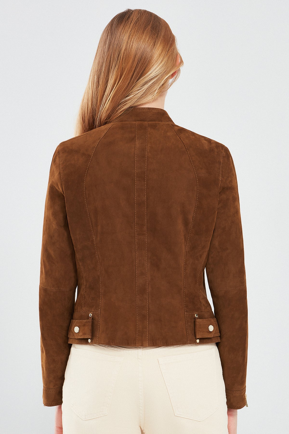 Grace Women's Short Brown Suede Leather Jacket