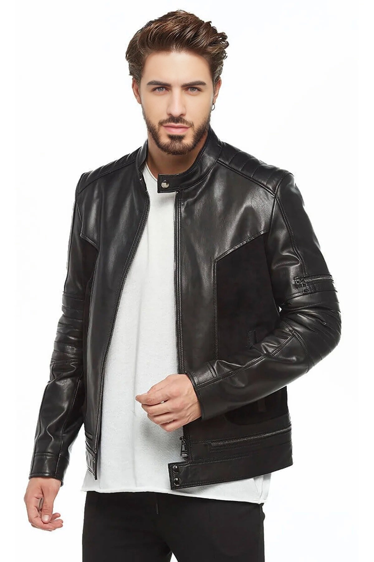 Chris Black Leather Drago Suede Jacket For Men
