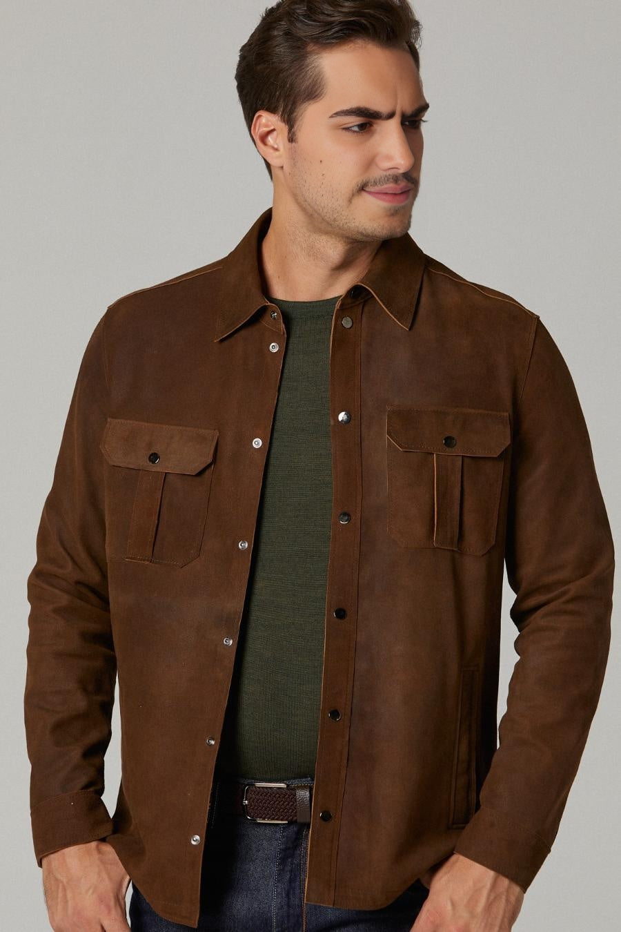 Sepia Suede Dark Brown Leather Jacket For Men