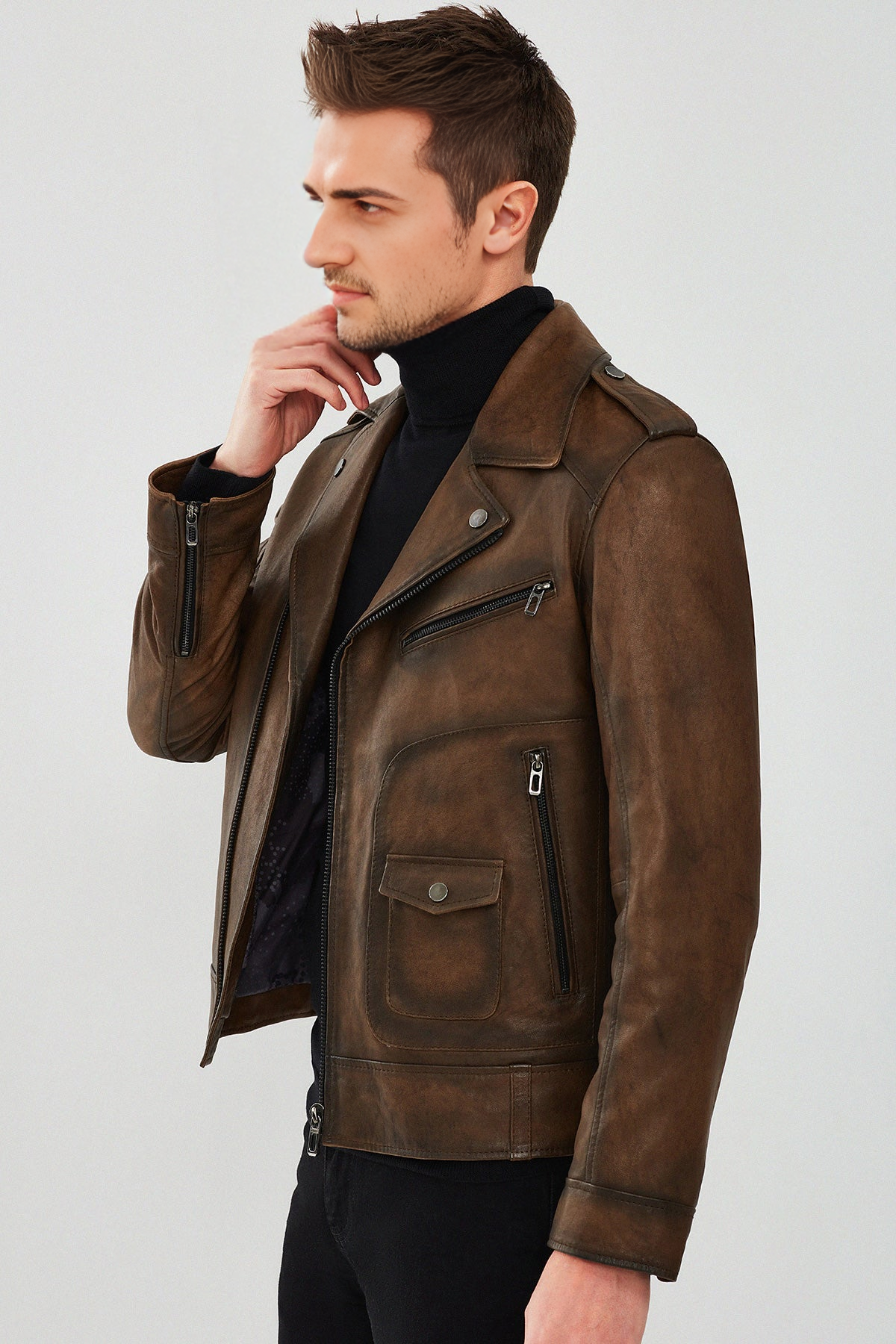 Carter Biker Brown Leather Jacket For Men