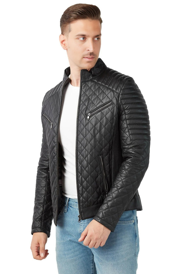 Noah Black Quilted Leather Jackert For Men