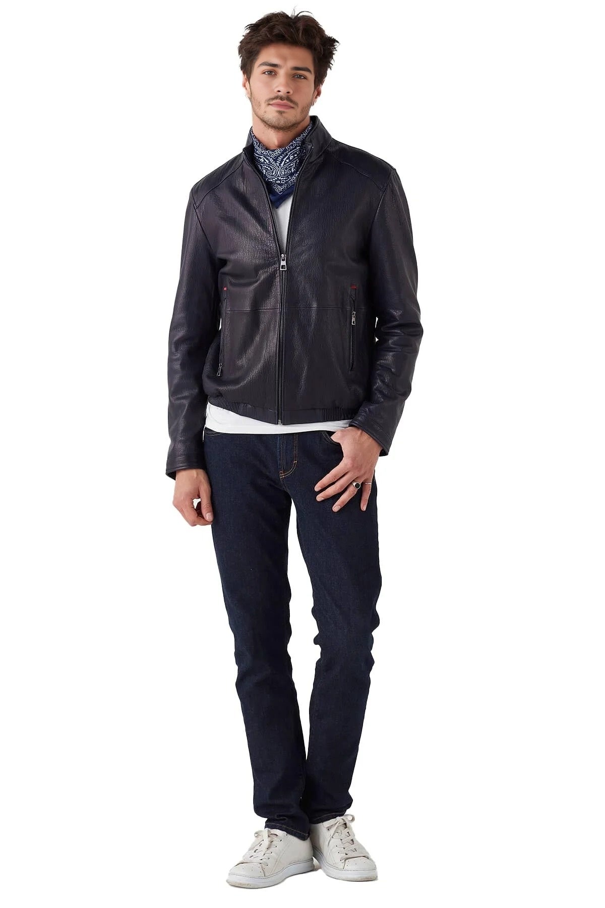 Amari Navy Blue Leather Jacket For Men