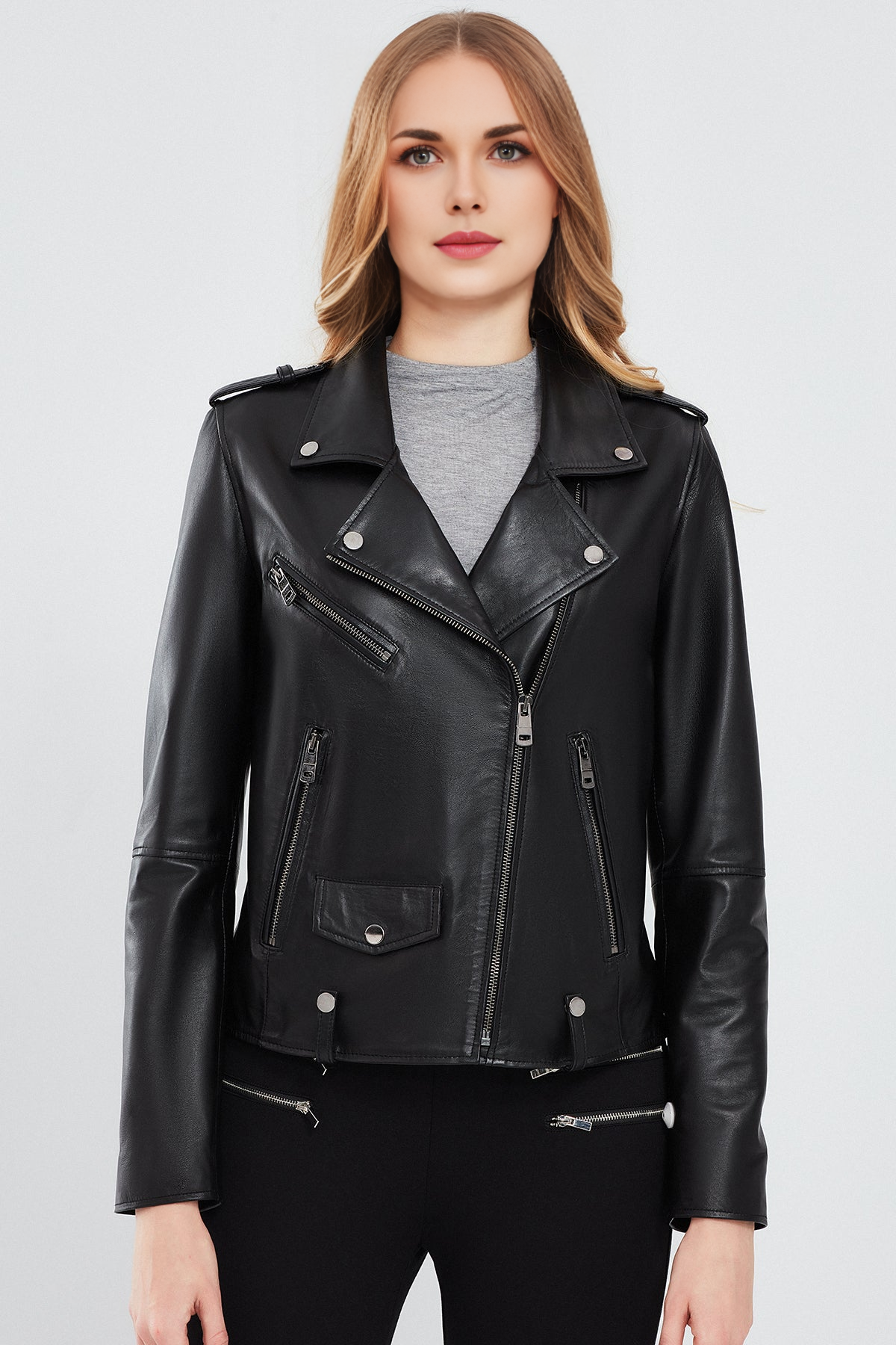 Egoist Biker Black Leather Jacket For Women