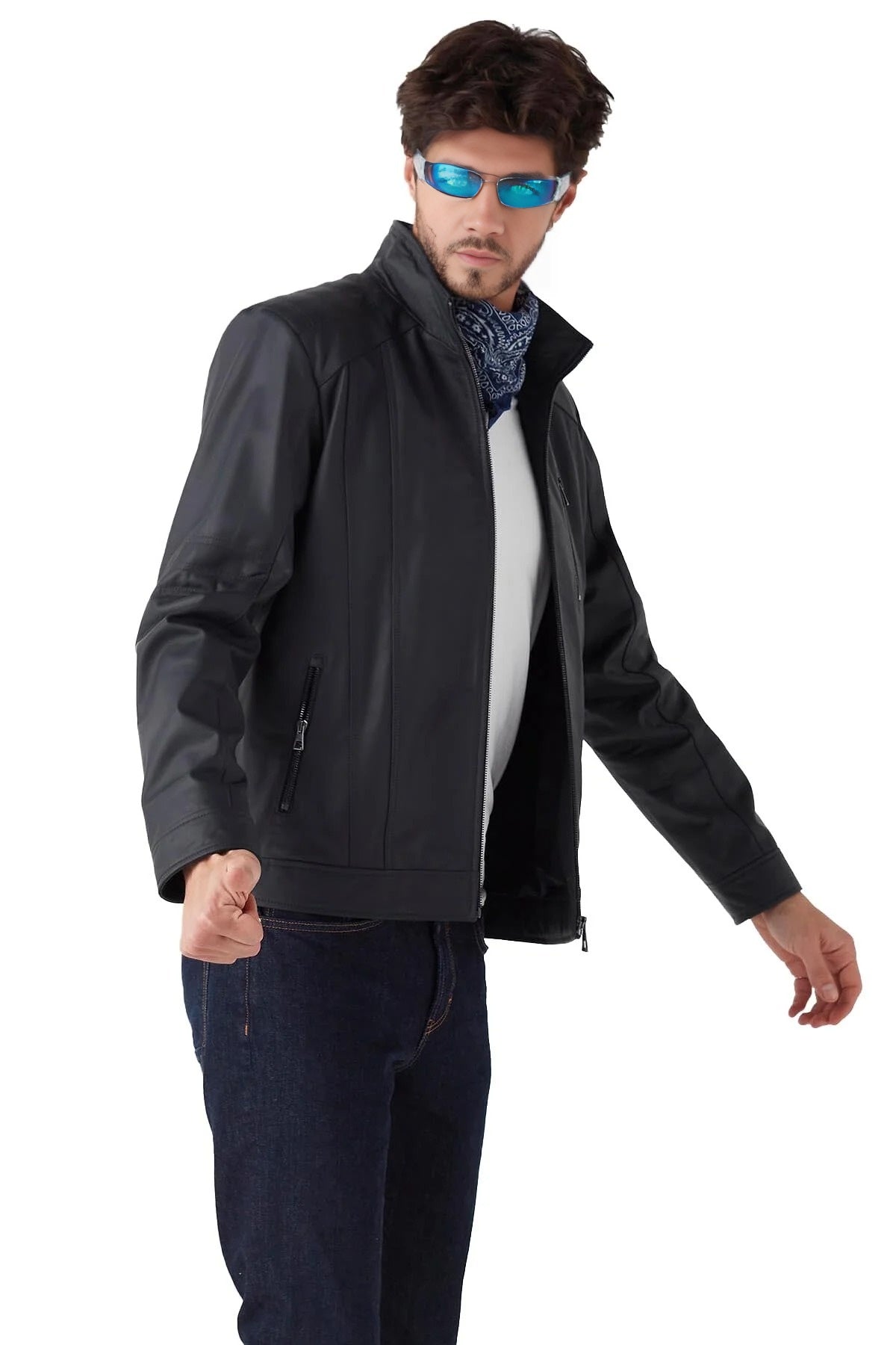 Brooks Black Leather Jacket For Men