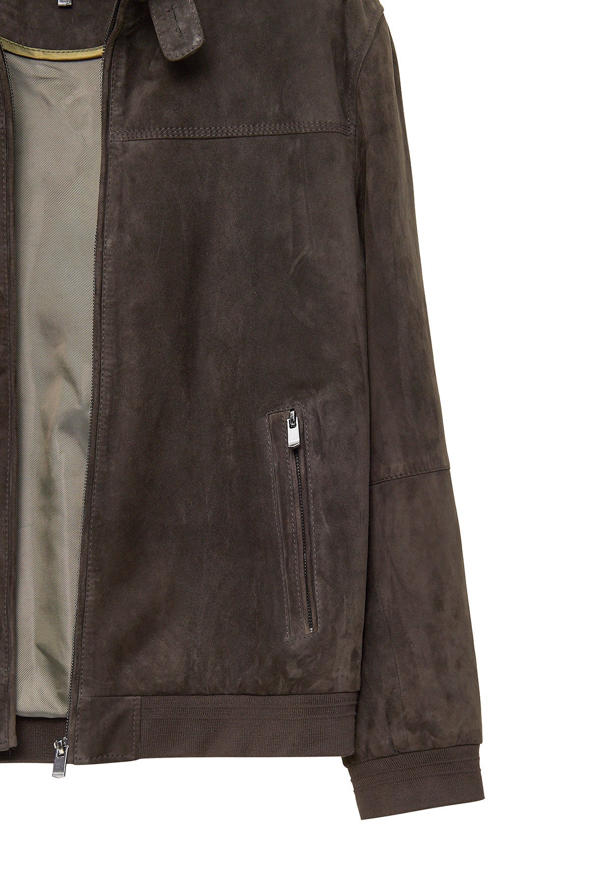 Marcelo Men's Mandarin Brown Collar Suede Leather Jacket