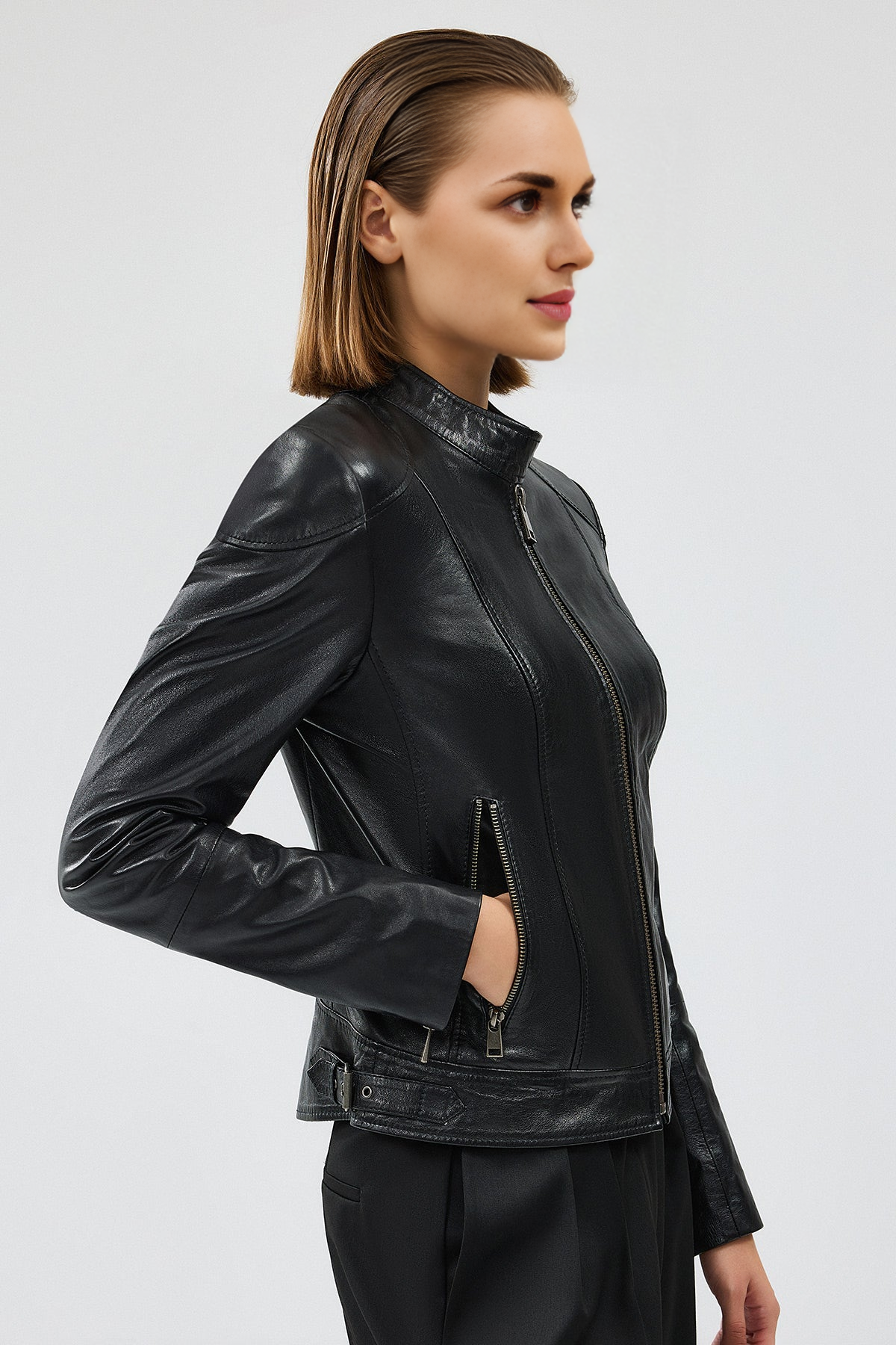 Prima Short Black Leather Jacket For Women