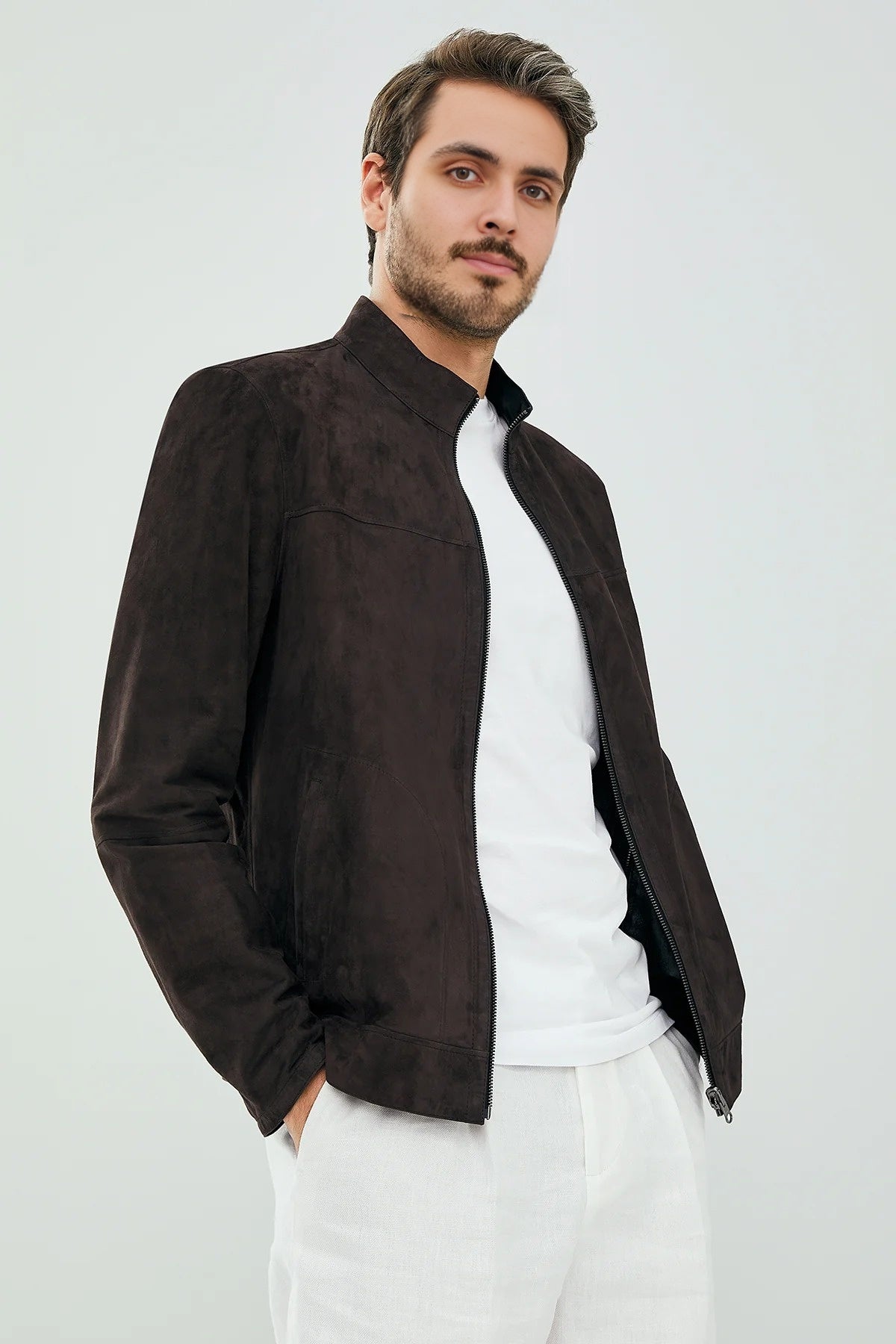 Carter Suede Brown  Leather Jacket For Men