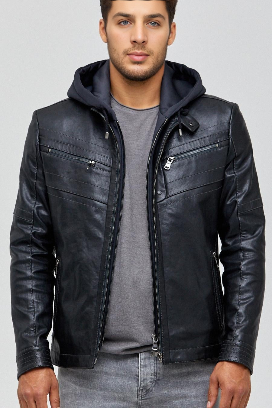 Detroit Distressed Men Black Leather Jacket