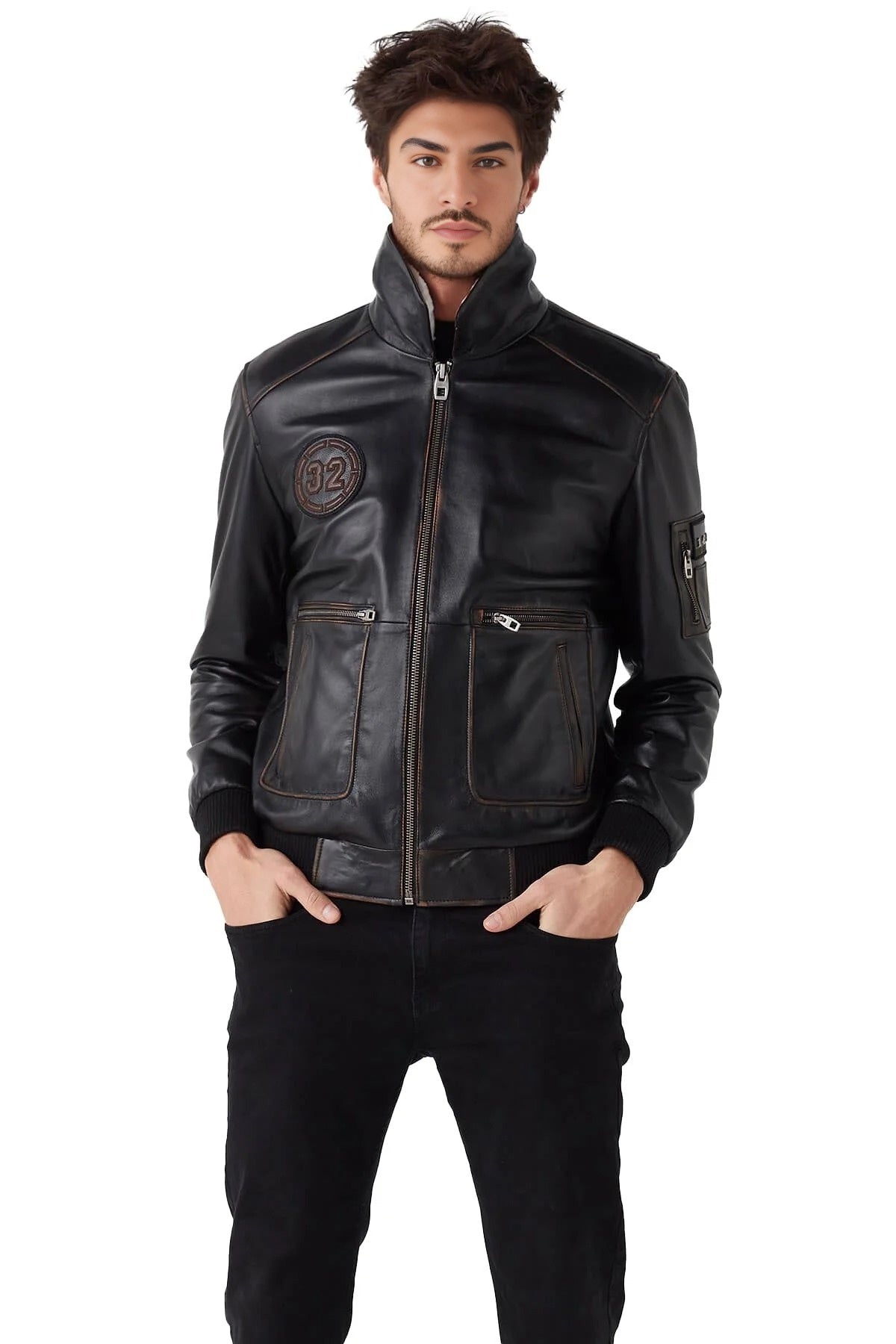 Matteo Black Distressed Leather Jacket For Men