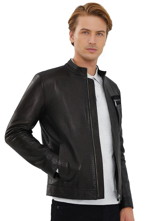 Kaizen Black Leather Jacket For Men