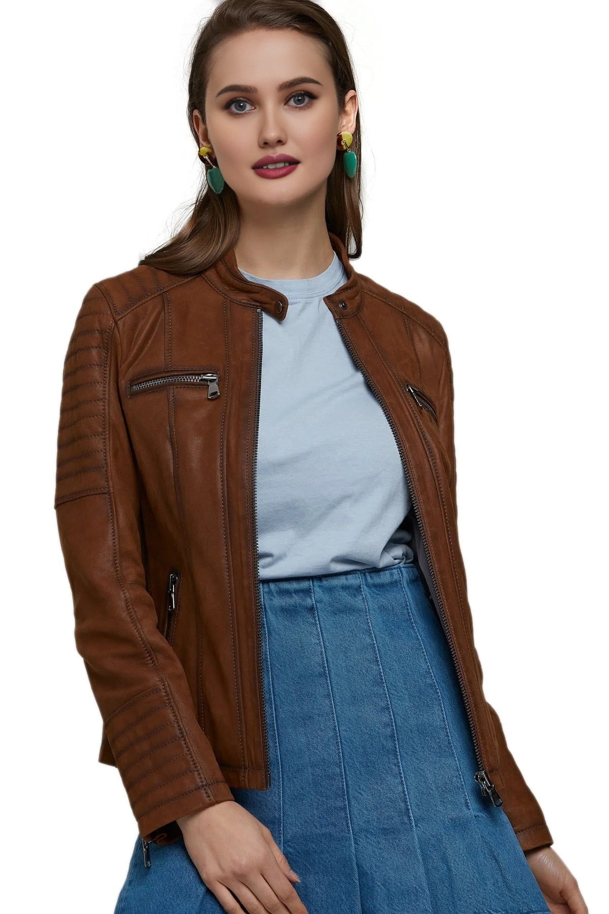 Madonna Brown Leather Jacket For Women