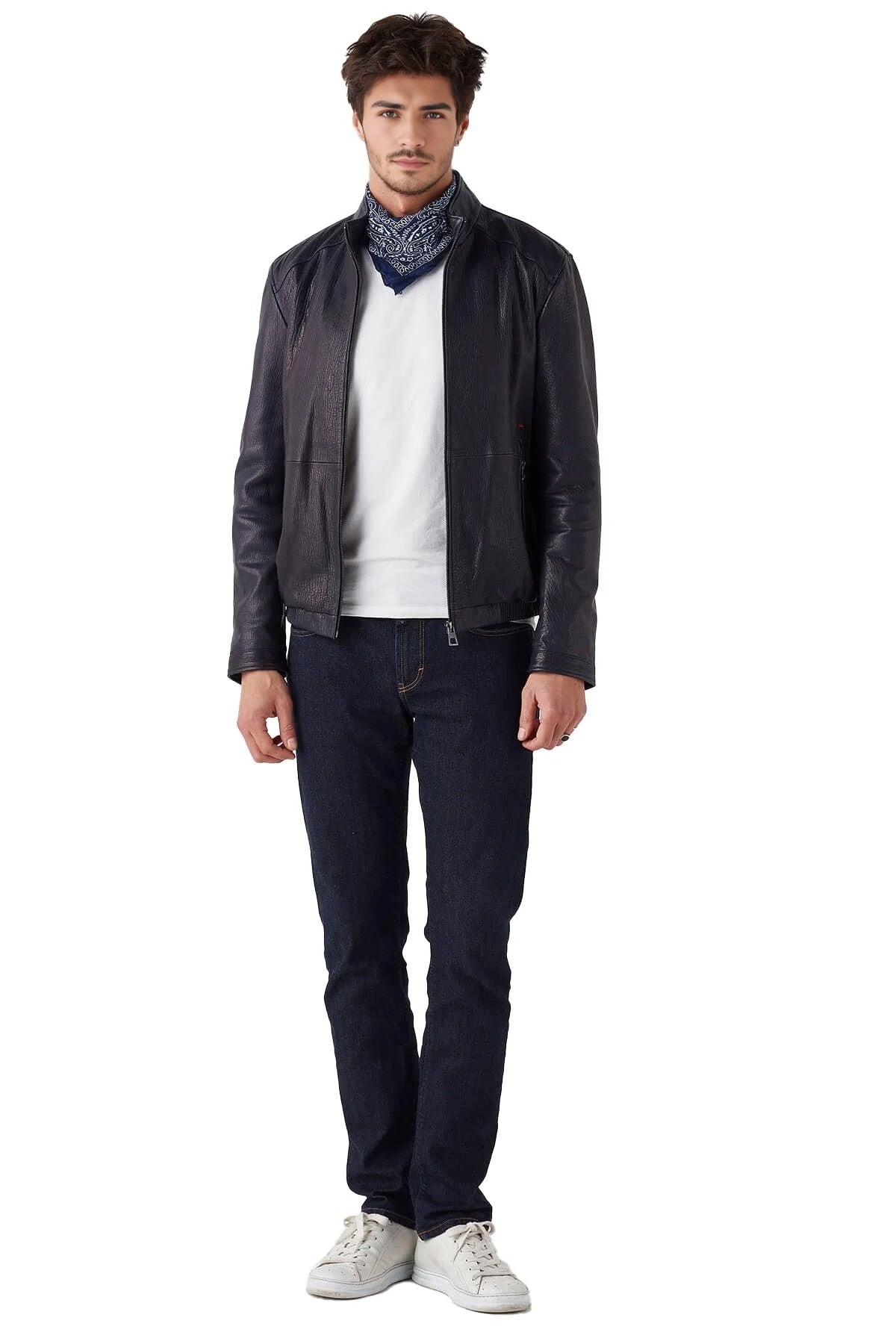Amari Navy Blue Leather Jacket For Men