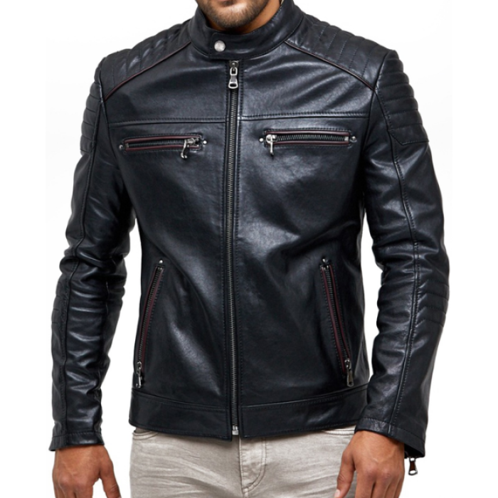 Jacobs Black Sheepksin Slimfit Leather Jacket
