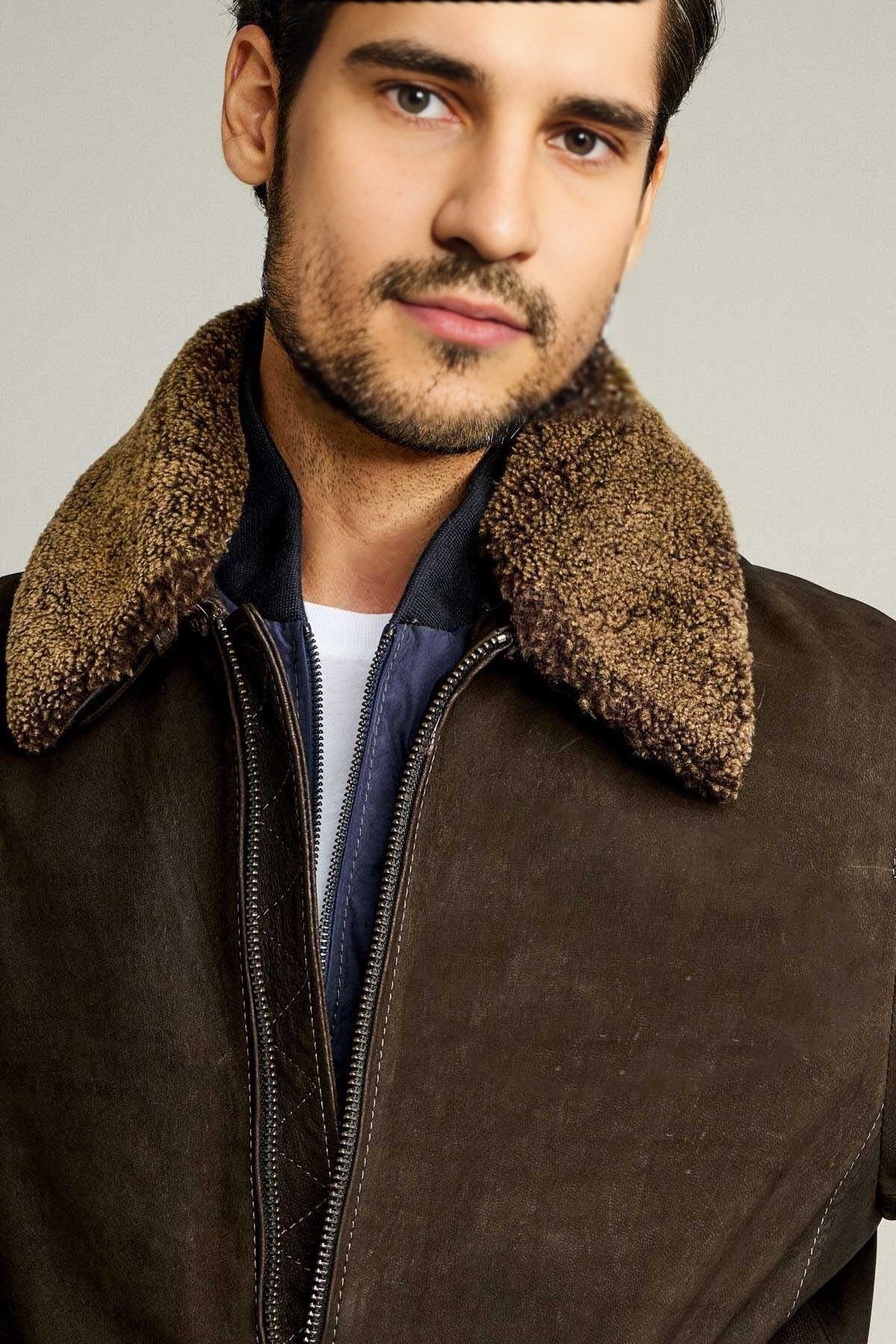 Bomber Dark Brown Fur Collar Jacket For Men