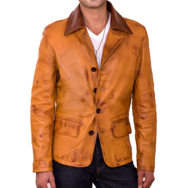 Adrien Tan Brown Waxed Sheepskin Leather Jacket