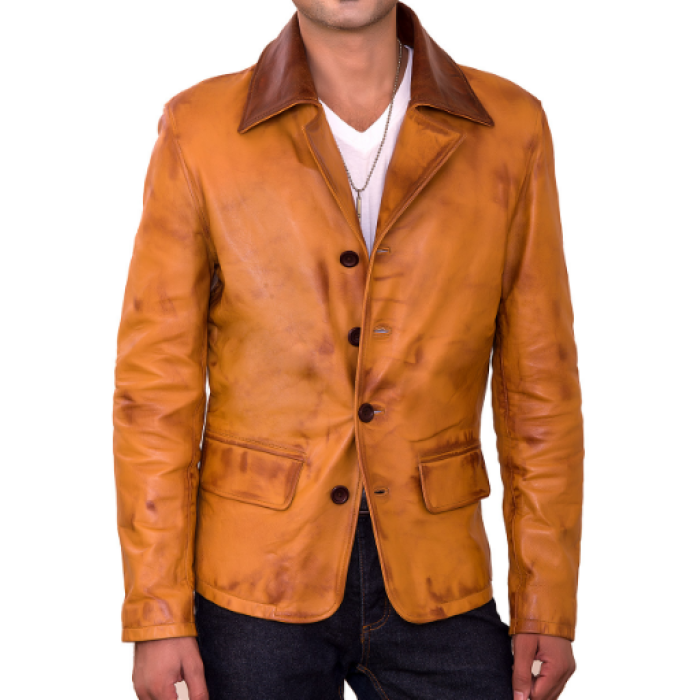 Adrien Tan Brown Waxed Sheepskin Leather Jacket
