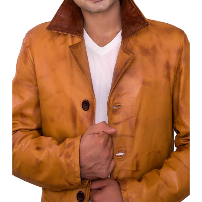 Adrien Tan Brown Waxed Sheepskin Leather Jacket