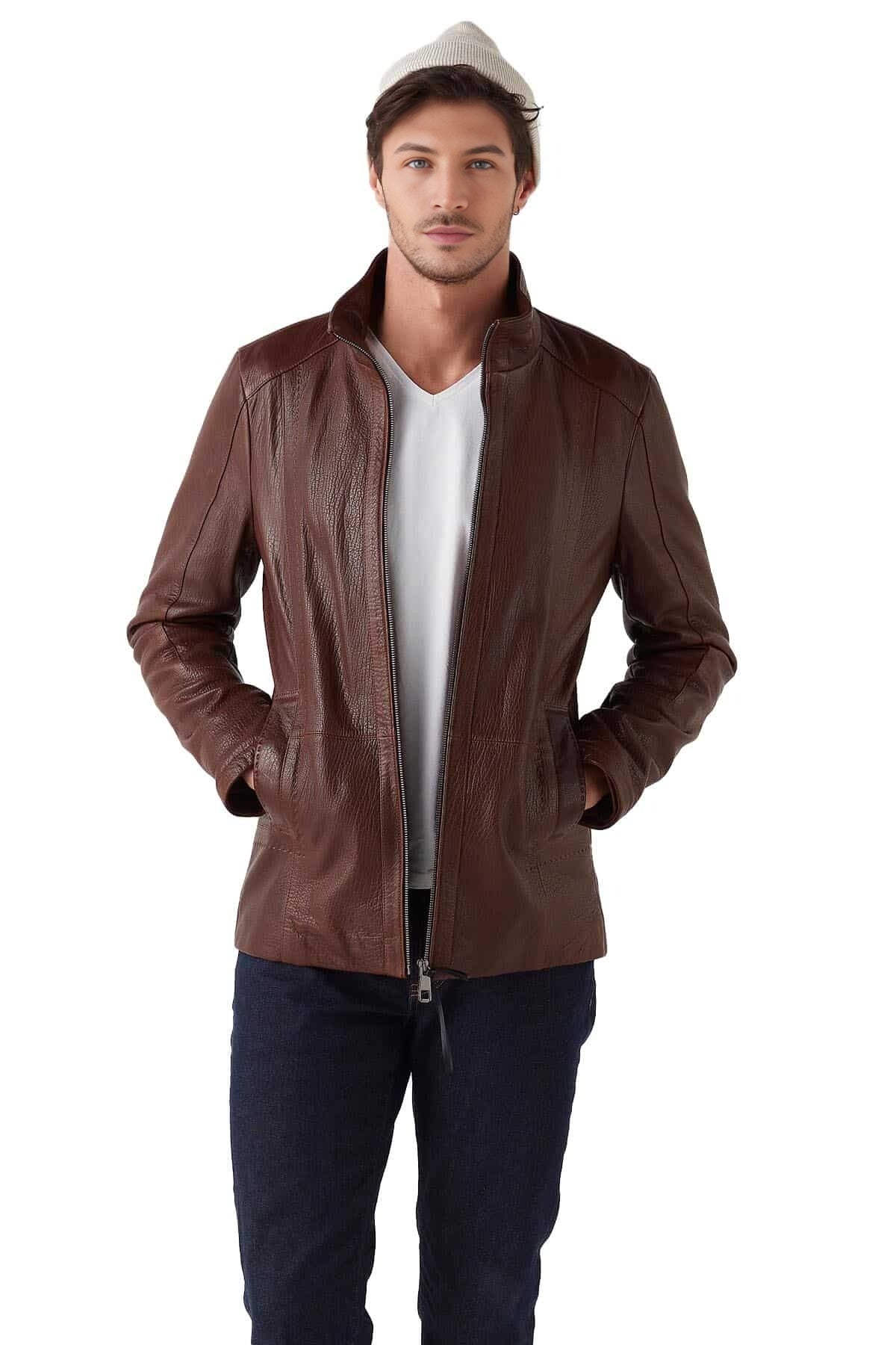 Brown Modern Leather Jacket For Men