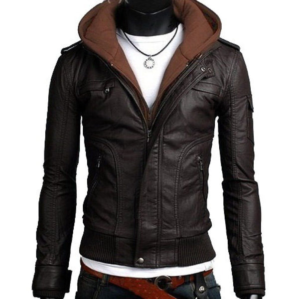 A Handmade Latest Brown Leather Jacket For Men With Hood
