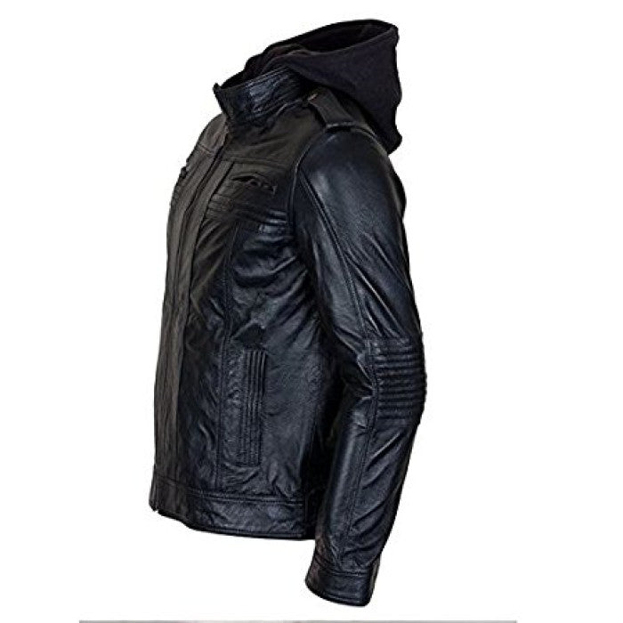Black Leather AJ Style Wrestler WWE Hoodie Men's Jacket