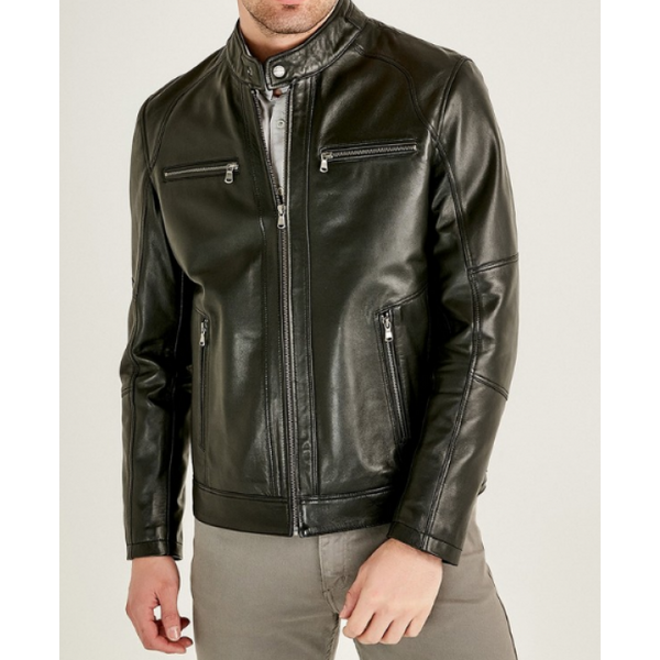 Alanzo Classic Moto Men Black Leather Jacket
