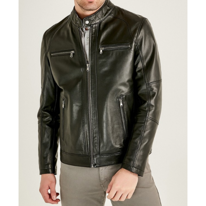 Alanzo Classic Moto Men Black Leather Jacket