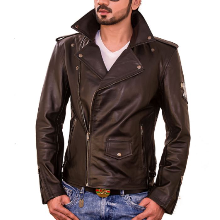 American Lafferty Black Biker Men’s Leather Jacket