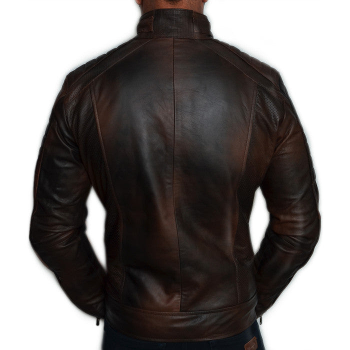 Antique Cafe Racer Dark Brown Leather Jacket For Men