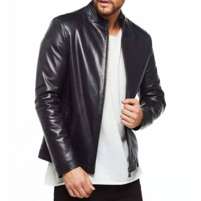 Armond Navy Blue Leather Jacket For Men
