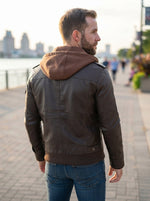 A Handmade Latest Brown Leather Jacket For Men With Hood