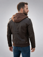 A Handmade Latest Brown Leather Jacket For Men With Hood
