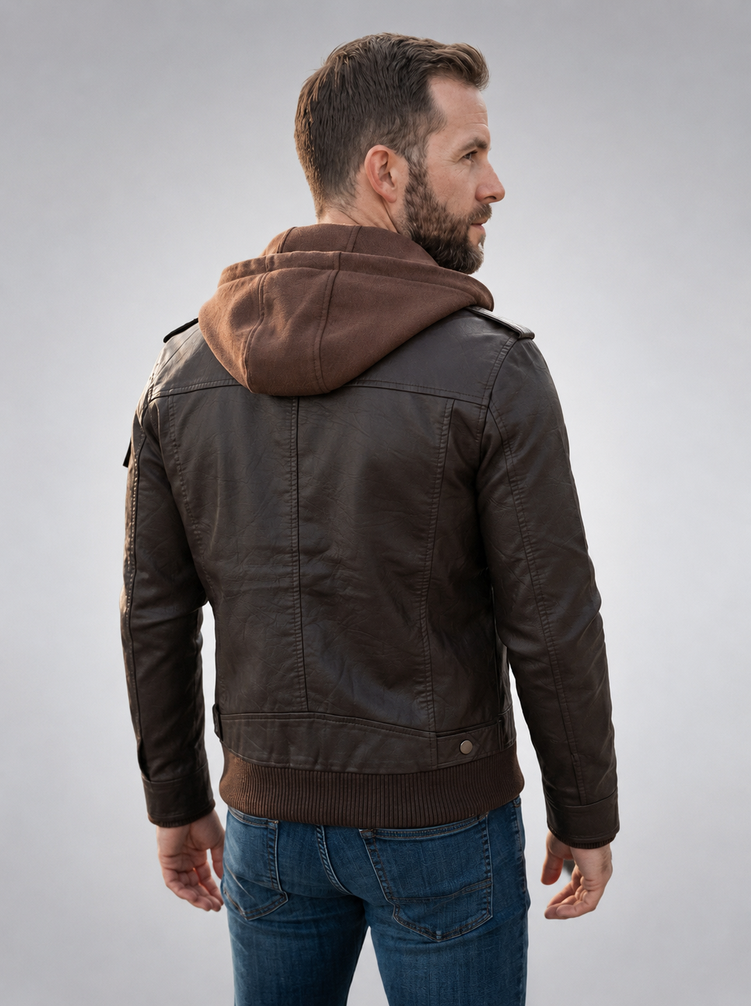 A Handmade Latest Brown Leather Jacket For Men With Hood