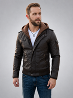 A Handmade Latest Brown Leather Jacket For Men With Hood