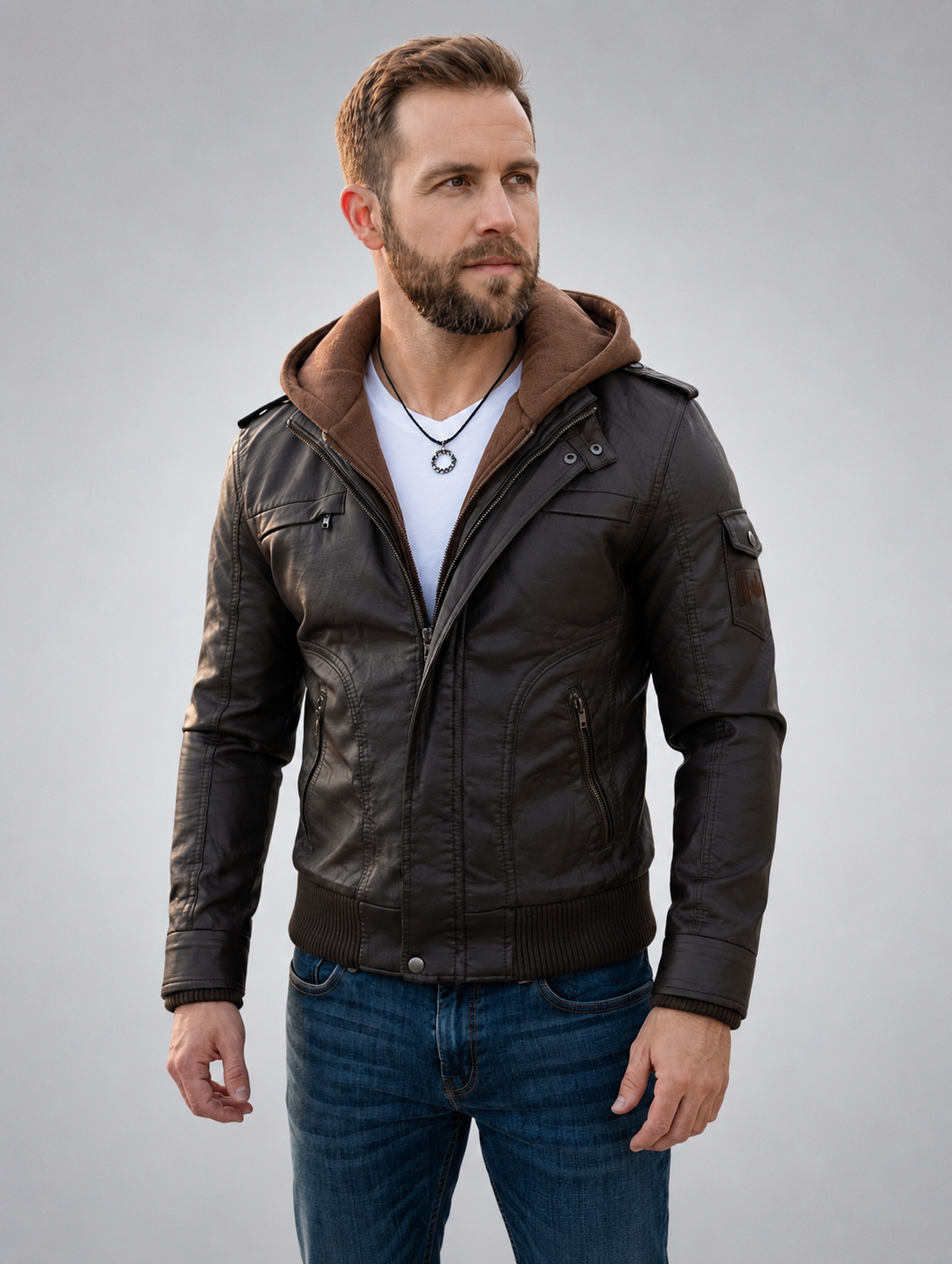 A Handmade Latest Brown Leather Jacket For Men With Hood
