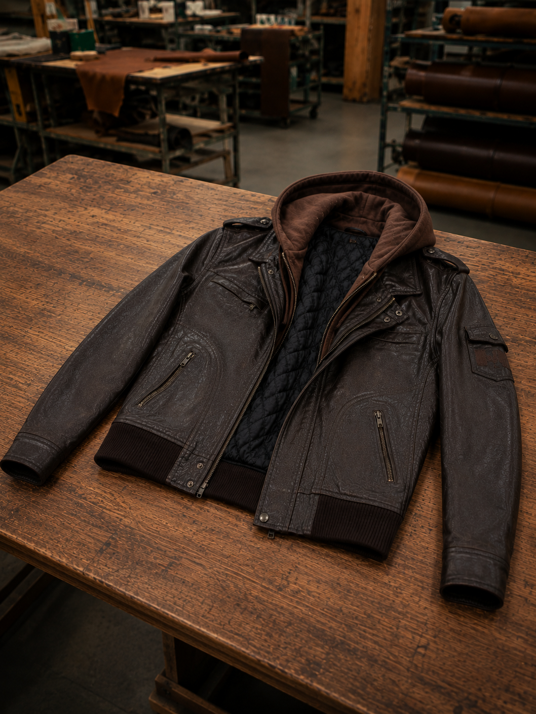 A Handmade Latest Brown Leather Jacket For Men With Hood