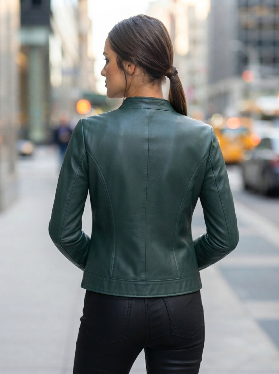 Addison Green Leather Jacket For Women