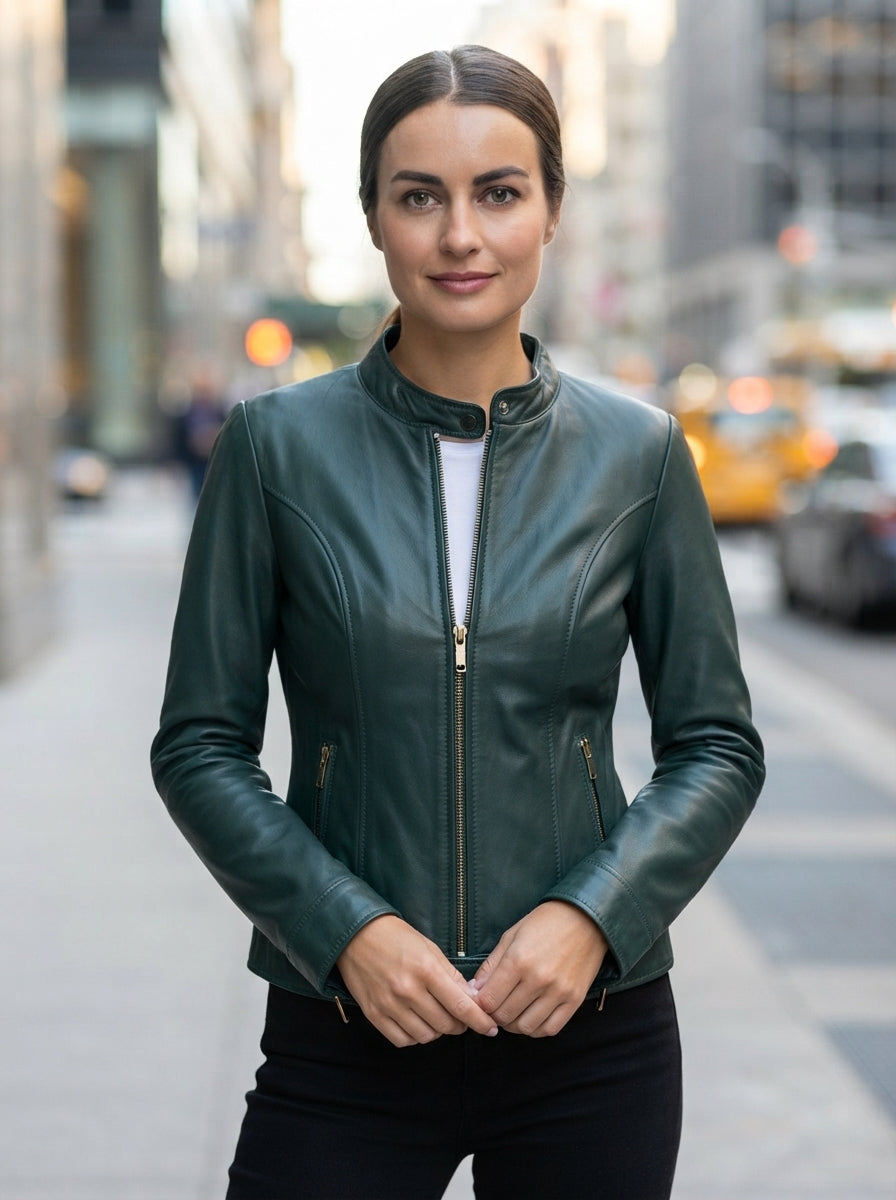 Addison Green Leather Jacket For Women