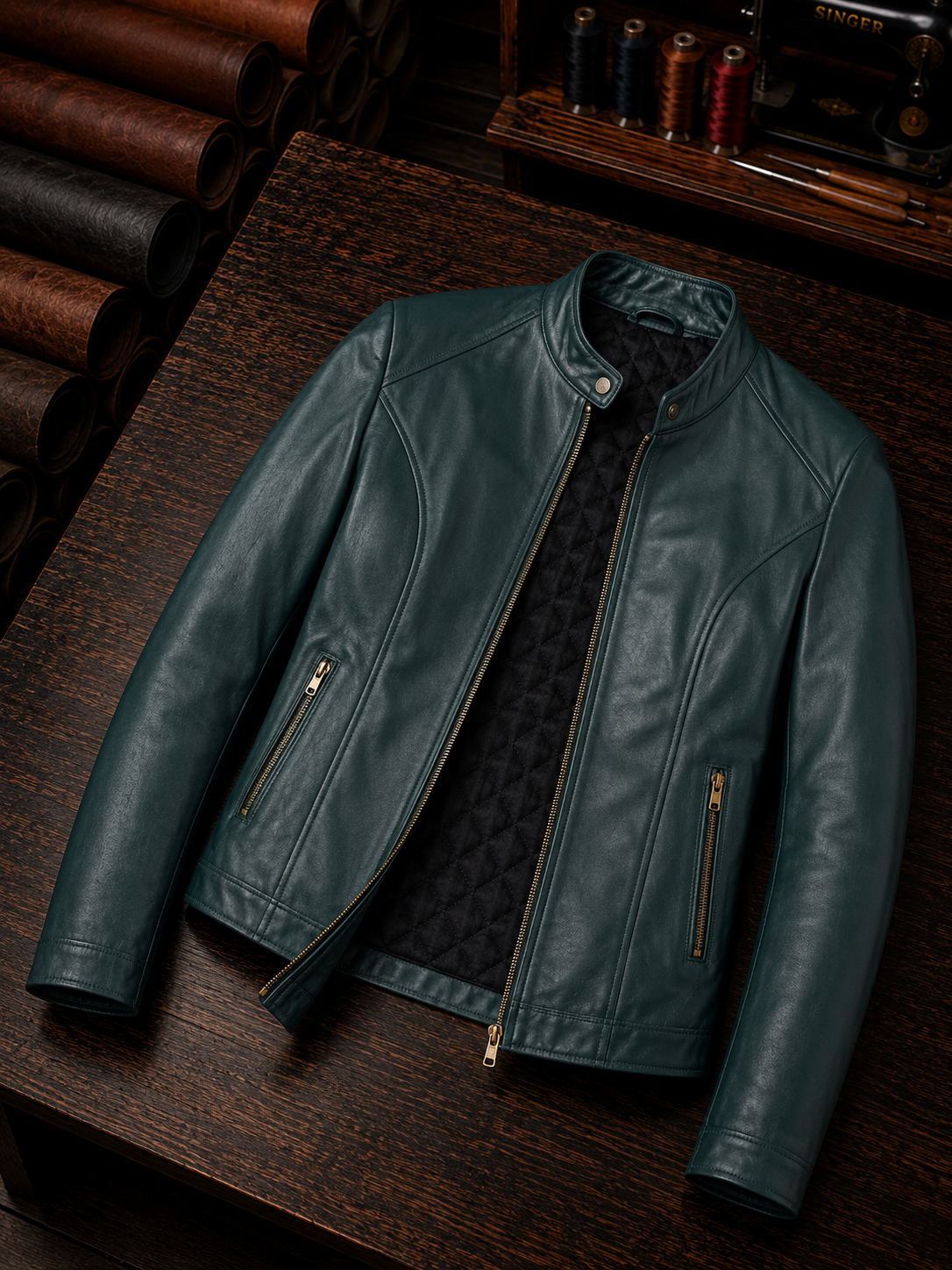 Addison Green Leather Jacket For Women